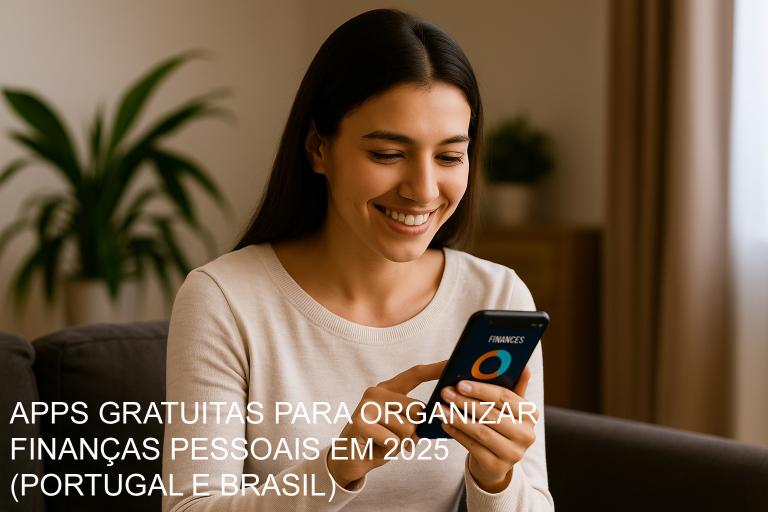 Pessoa a utilizar um smartphone com app de finanças no ecrã – apps para organizar finanças pessoais em 2025.